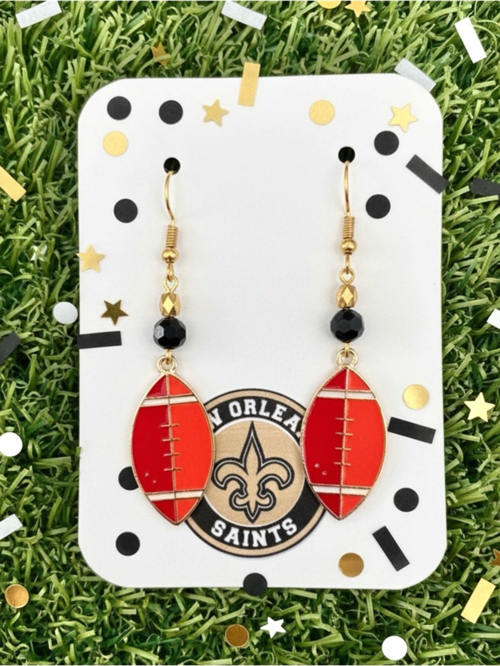 New Handmade "New Orleans Saints" Football Dangle Earrings (Version A)